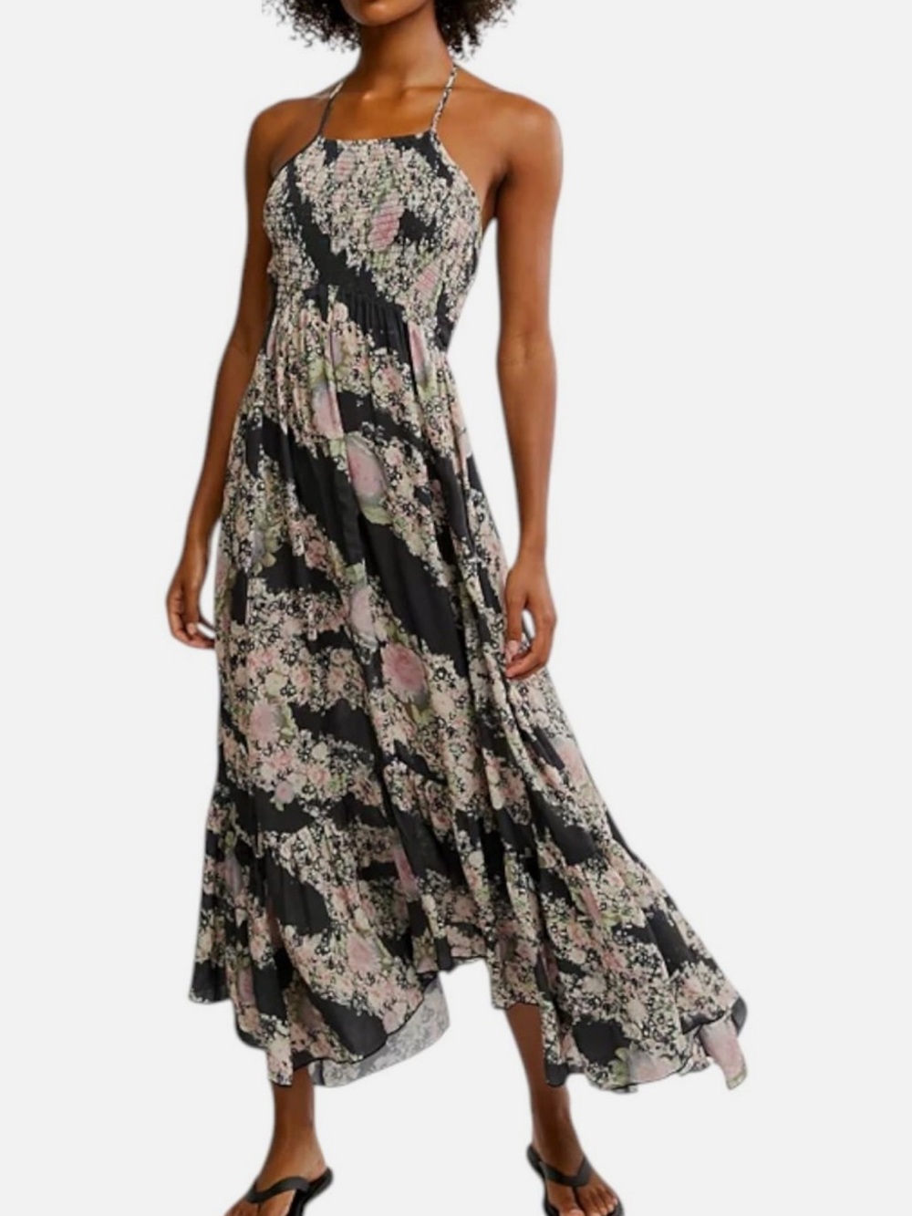 Free People Intimately Heat Wave Black Pink Floral Print Maxi Beach Dress XS